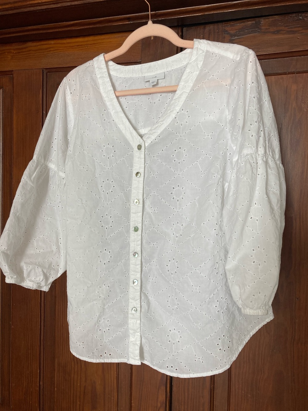 J. Jill White Eyelet Cotton Button-Front Blouse Medium